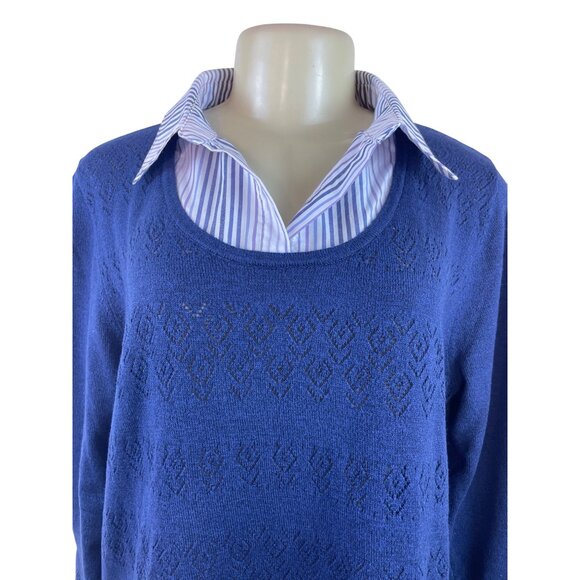 Alfred Dunner Women's Blue Long Sleeve & Layered Collared Sweater Sz L - Picture 4 of 6